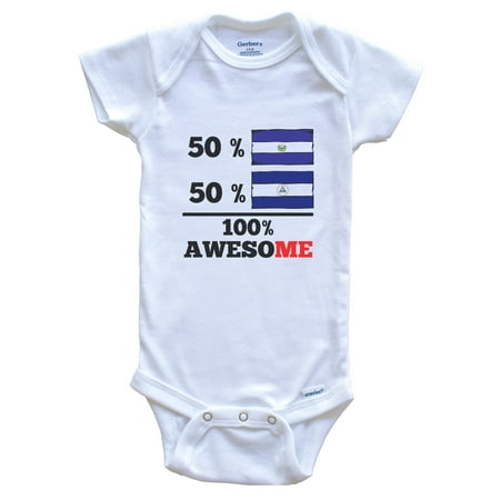 

50% Salvadorian 50% Nicaraguan 100% Awesome El Salvador Nicaragua Flags Funny One Piece Baby Bodysuit