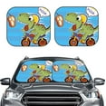 thumbnail image 2 of Xecao Funny Dinosaurs Pursue a Meat,Dinosaur Riding a Motorcycle for Foldable Car Sun Shades (2-Pack) offer sun protection with an easy-fold design for convenient windshield shading., 2 of 7