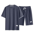 thumbnail image 2 of Waffle Short Sets for Men Short Sleeve Crewneck T Shirt and Shorts 2 Piece Matching Set Mens Summer Outfits, 2 of 5