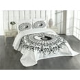 thumbnail image 3 of Ying Yang Bedspread, Vintage Yin Yang Mandala Pattern Motivational Oriental Bohemian Design, Decorative Quilted 3 Piece Coverlet Set with 2 Pillow Shams, King Size, Black White, by Ambesonne, 3 of 5