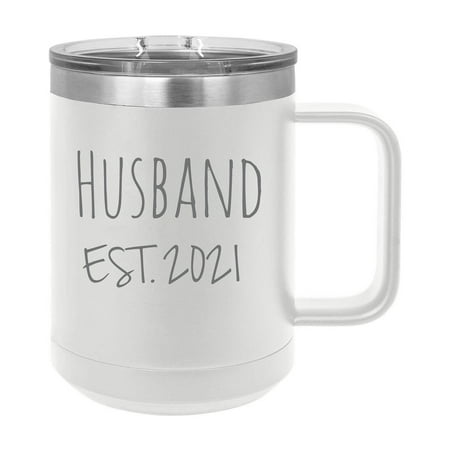 

Husband Est. 2021 Established Stainless Steel Vacuum Insulated 15 Oz Engraved Double-Walled Travel Coffee Mug with Slider Lid