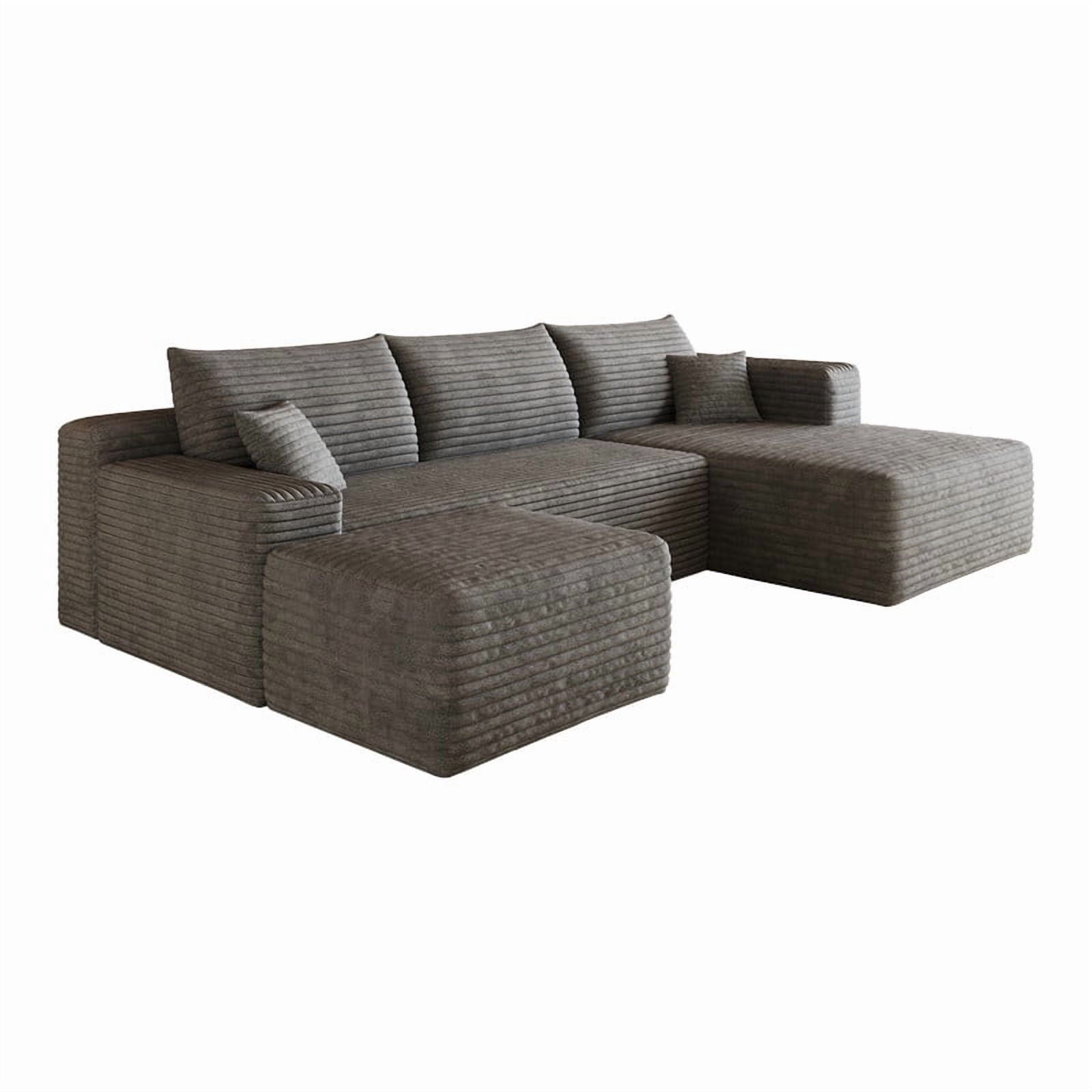 103" U Shaped Cloud Sectional Sofa with Ottoman, Modern Modular Corduroy Fabric Couch with Deep Seat and Chaise, Minimalist Upholstered Corner Sofa for Living Room, Apartment, No Assembly Required
