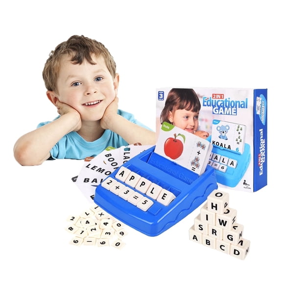 DEGIDEGI 2 in 1 Educational Toys for 3-8 Ages, Matching Letter Game, Spelling Word and ABC Learning Toys for Kids, Learning Flash Cards for 3-8 Year Old Boys and Girls, Navy Blue