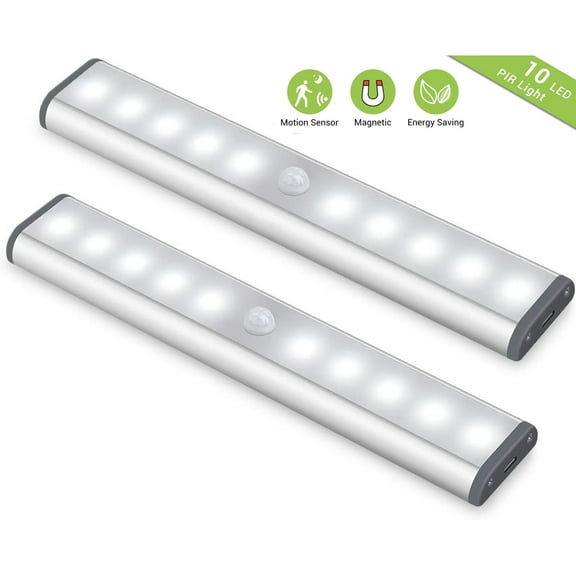 Motion Sensor Closet Lights,10 LED Motion Sensor Lights, Stick-on Anywhere Wireless Battery Operated Night Light Bar, Safe Lights for Closet Cabinet Wardrobe Stairs,2 Pack