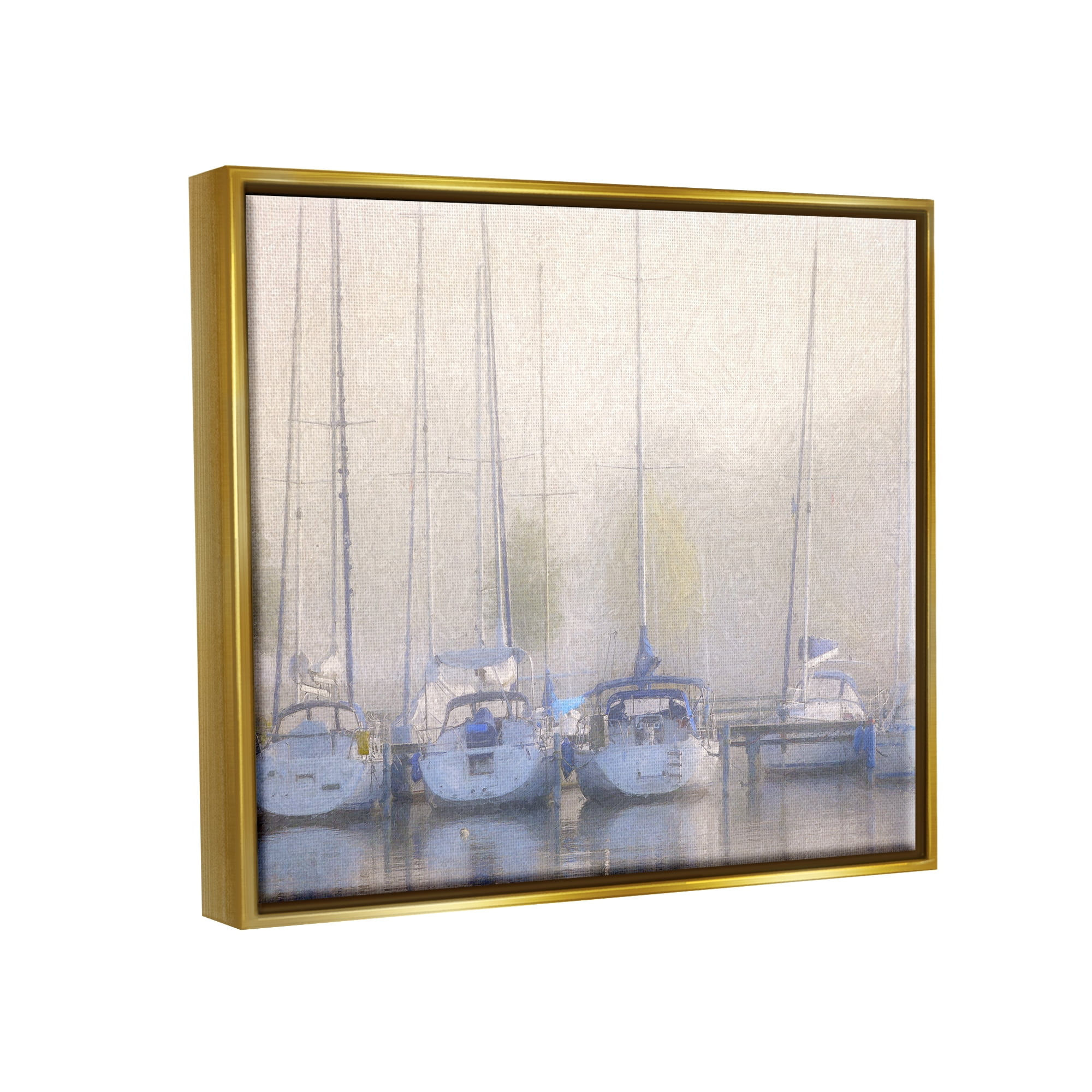Stupell Docked Sailboats Harbor Reflection Landscape Painting Gold Floater Framed Art Print Wall Art