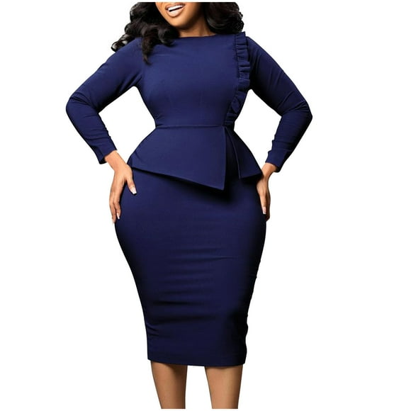 Mrat Women's Bodycon Pencil Dress Office Stretchy Dress Modest Business Work Suiting Dresses S-32 Blue S