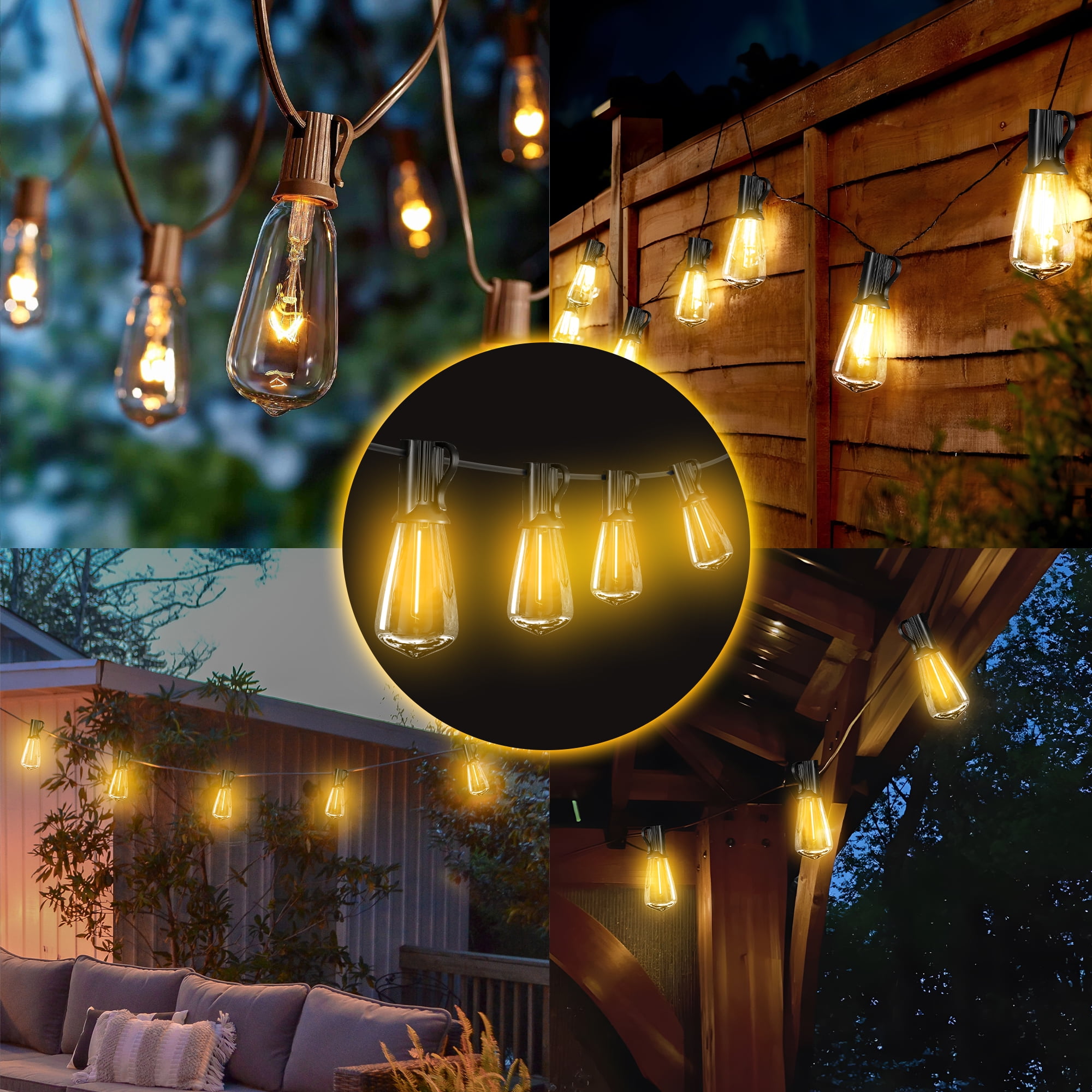 DAYBETTER ST38 100FT Outdoor String Lights ,Connectable Lights for Patio Backyard Balcony