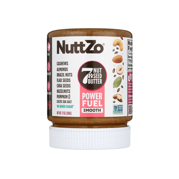 NuttZo Power Fuel Smooth 7 Nuts & Seeds Butter Spread | Paleo and Keto Friendly | Peanut & Gluten Free, Kosher, No Added Sugar or Oil | 12 oz Jar