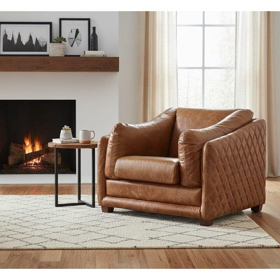 Crafters and Weavers Waco Contemporary Italian Leather Arm Chair in Light Brown