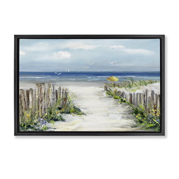 Stupell Industries Transitional Sunlit Dune Path To Ocean Black Floating Frame Canvas Art, 25 x 17, by Sally Swatland