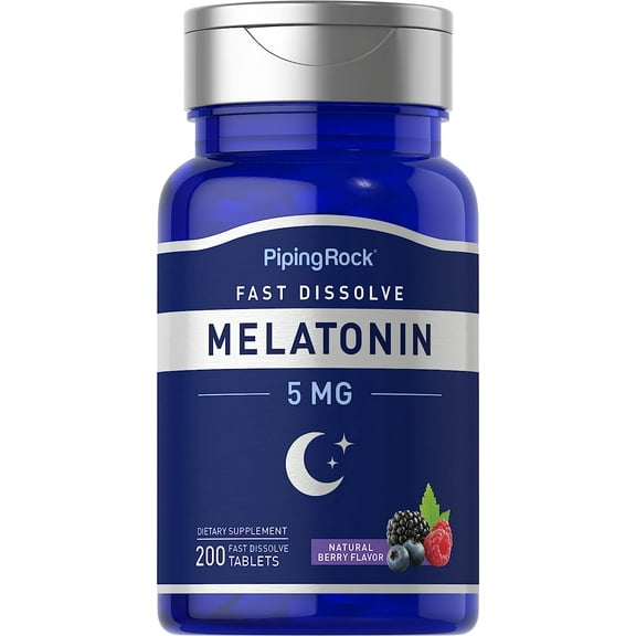Melatonin 5mg Fast Dissolve | 200 Tablets | Berry Flavor Supplement for Men and Women | by Piping Rock