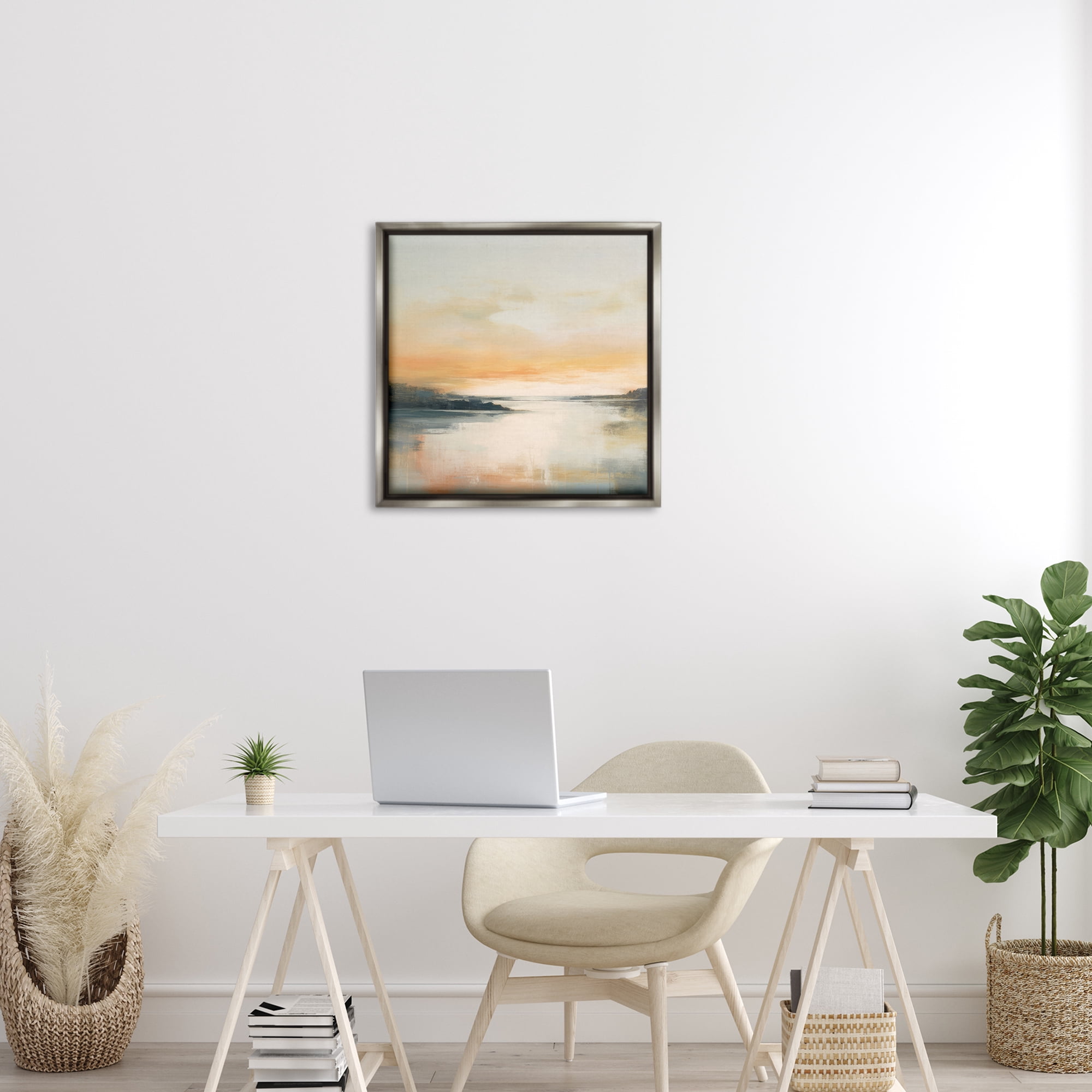 Stupell Industries Clear Sunset on Lake Landscape & Nature Painting Gray Floater Framed Canvas Art Print Wall Art, 25 x 25