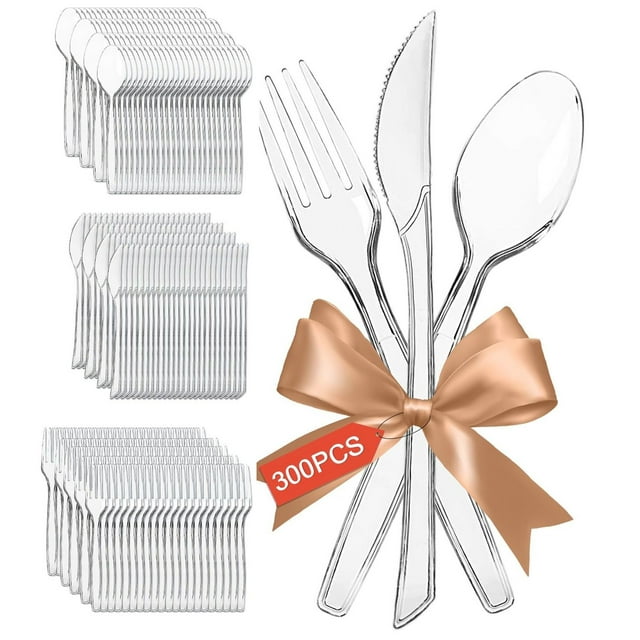Mistaha Elegant Disposable Silverware Set with Glitter Accents - Bulk Pack of 300 Pieces for Events and Home Use