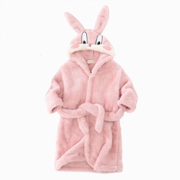 Gibobby Toddler Boys Girls Kids Hooded Bathrobe,Soft Flannel Loungewear Robe with Adjustable Tie,Cartoon Print,for Toddlers to Kids 18 Month 2T 3T 4T 5T 6T Little Kids Pajamas,Pink,Size 10-12T