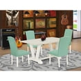 thumbnail image 5 of East West Furniture V026EN257-5 5 Pc Dining Room Set Contains a Linen White Dining Table and 4 Pond PU Leather Dining Chairs with High Back - Wire Brushed Linen White Finish, 5 of 6