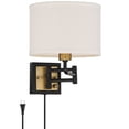 thumbnail image 2 of 360 Lighting Joelle Modern Swing Arm Wall Lamp Brass Black Plug-in Light Fixture Fabric Drum Shade for Bedroom Bedside Living Room Reading Home House, 2 of 8