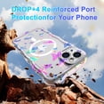 thumbnail image 6 of Magnetic Case for iPhone 15 Support Wireless Charging, Floral Stars Butterfly Pattern Print Design Rugged Shockproof Cover for Women Girls, Flower Protective Phone Case Cover, Butterfly, 6 of 7
