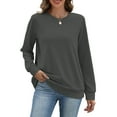 thumbnail image 7 of Women's Casual Fashion Solid Color Round Neck Long Sleeve Lightweight Pullover Sweatshirt with Side Pockets for Warm Comfort and Everyday Wear,Gray,L, 7 of 7