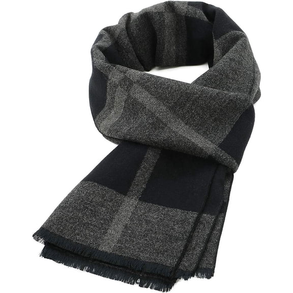 Soft Plaid Winter Scarf, Unisex Fringe Shawl, Neck Warmer for Men Women