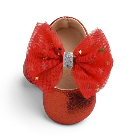 

Cathalem Canvas Shoes for Boys Sole First Girls Shoes Bowknot Flat Mary Princess Baby Rubber Dress Home Shoes for Toddler Boy Red 3