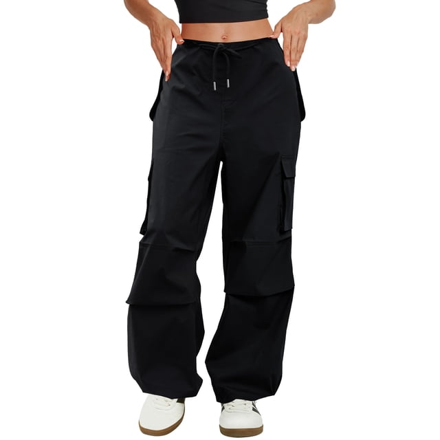 Pantalones cargo COPYLEAF, pantalones cargo para mujer, cintura baja, negros