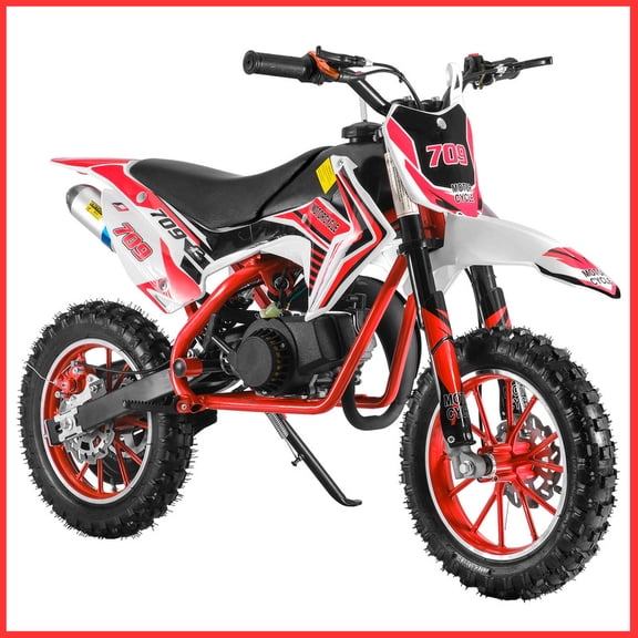 49CC 2-Stroke Dirt Bike for Kids, Kids Dirt Bike, Gas Power Motocross, Off Road Motorcycle with Front Rear Disc Brake, Pull Start, Top Speed 30KM/H, Max Load 150kg