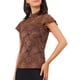 thumbnail image 4 of INSPIRAR CHIC Blusa de manga corta con cuello alto y espalda con abertura para mujeres en el Día de San Valentín, semi transparente, talla XS, color marrón, 4 of 6