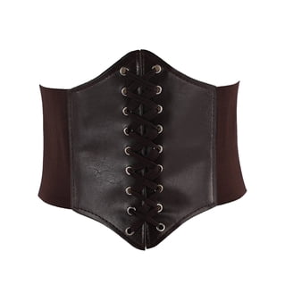 Wide stretch corset belt strap waist cincher elastic lace up body harness buckle JASGOOD Women Faux Leather Corset Waist Belt Elastic Wide  main image 4