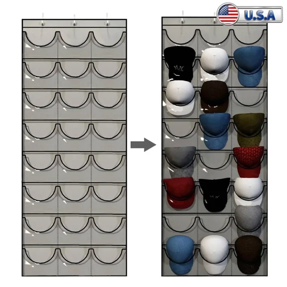 Visible Hat Holder With 3 Hooks Hat Storage Holder 24 Deep Pockets For Wall Door
