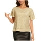 thumbnail image 3 of Craaazy Women's Sparkle Short Sleeve Top with Scallop Hem and Round Neck Gifts, 3 of 9