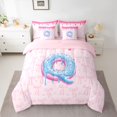 thumbnail image 2 of Feelyou Donut Initial Q Twin Bedding Sets 7pcs, Princess Pink Bowknot Comforter Set, 2 of 8