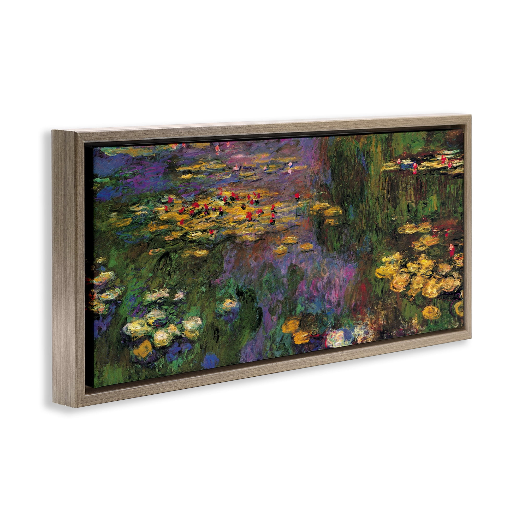 Stupell Industries Vibrant Traditional Water Lilies Botanical & Floral Painting Brown Floater Framed Canvas Art Print Wall Art, 31 x 14
