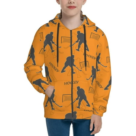 

Hoodies for Women Hockey players orange Long Sleeve Sweatshirt Drawstring Zip Up Hoodie with Pockets Teen Girl Clothes
