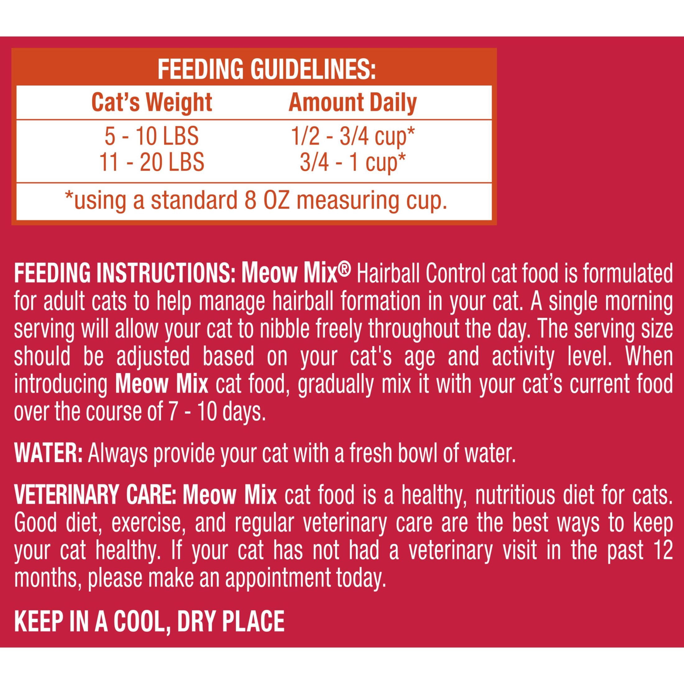 (4 pack) Meow Mix Hairball Control Dry Cat Food for Adult Cat, 6.3 lb. Bag