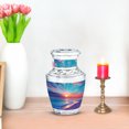 thumbnail image 7 of JAGASY Beach Funeral Urn for Ashes Adult Female, Teal Keepsake Small Urns for Human Ashes, Ocean Sunset Orange Blue Clouds Decorative Urns, Yellow Mini Handmade Urn for Boys & Girls, (3 Inch), 7 of 7