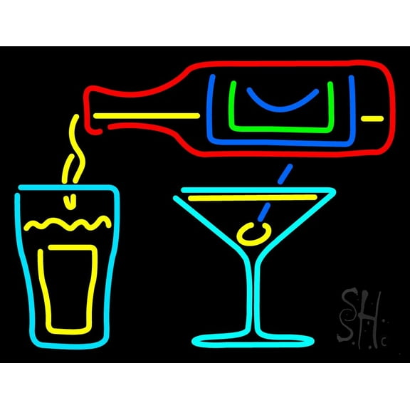 Cocktails Bar Open LED Neon Sign 24 x 31 - inches, Clear Edge Cut Acrylic Backing, with Dimmer - Bright and Premium built indoor LED Neon Sign for Bar decor.