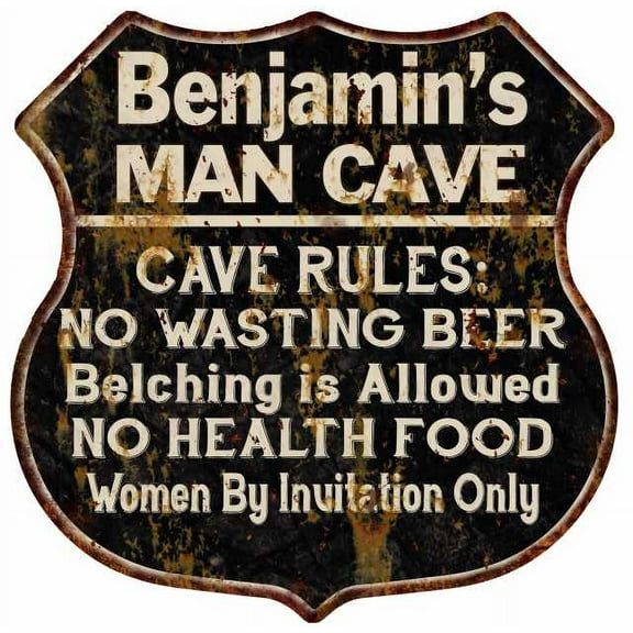 Benjamin's Man Cave Rules Sign Shield Metal Gift 211110007461