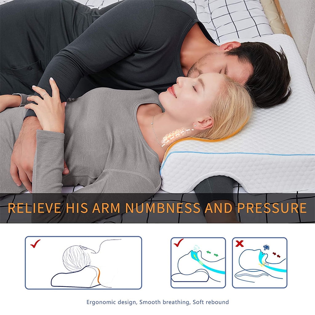 WINDLAND Couples Pillow with Arm Rest Memory Foam Anti Hand Pressure Neck Pain Relief Arched Sleeping Cuddle Cervical Cushion for Side Sleepers