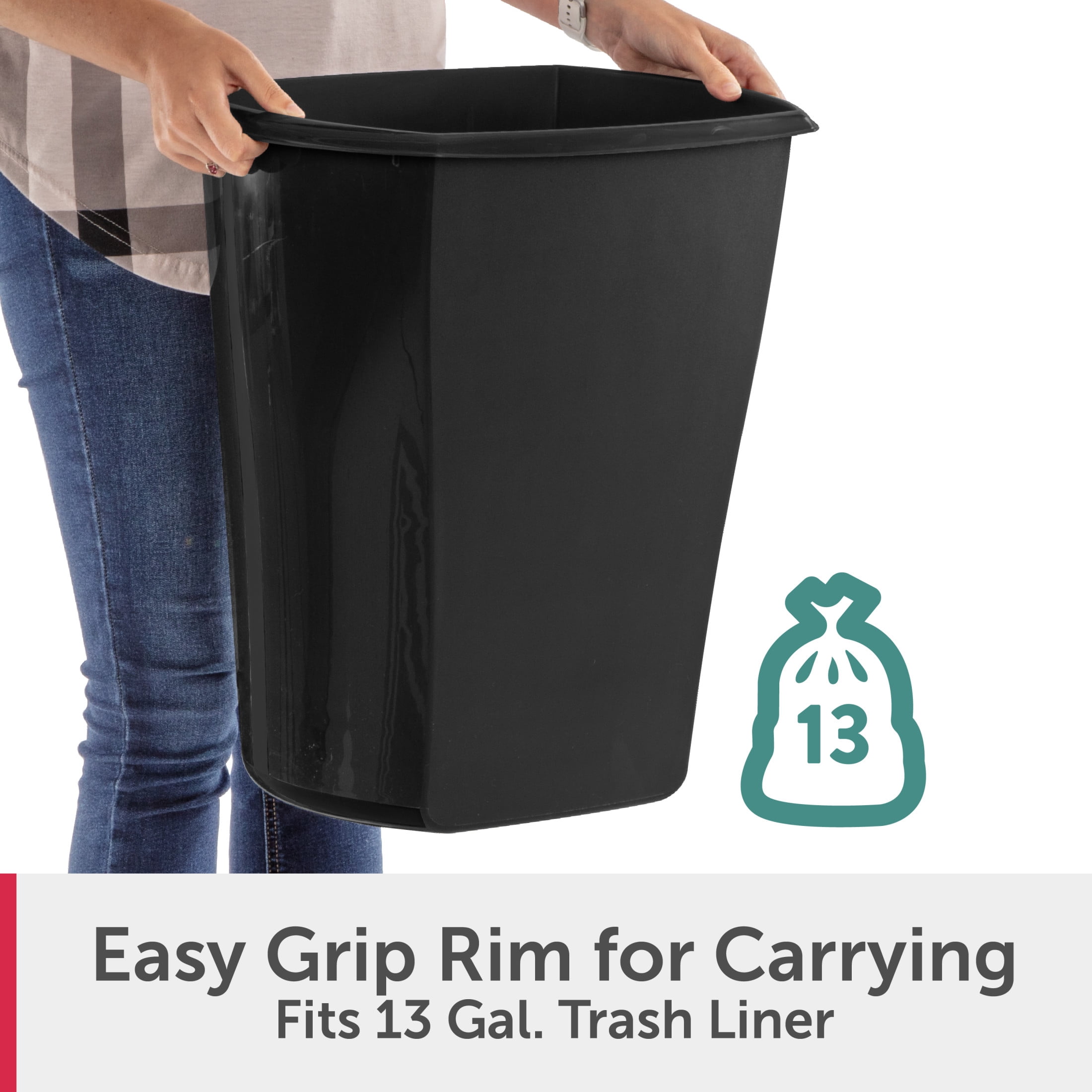 Sterilite Kitchen Trash Can, 10 Gallon Plastic Garbage Bin with No Lid, Black