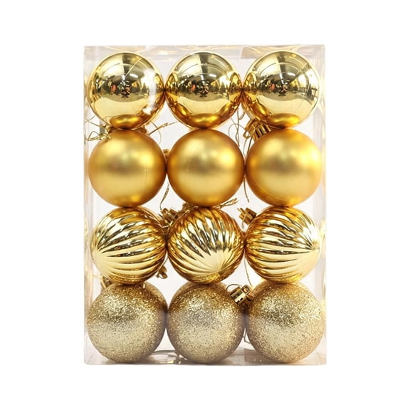 24 pcs Christmas Ball Ornaments Set, Assorted Textured Designs Plastic Hanging Baubles, Elegant 1.57 Inch Xmas Tree Decorations for Holiday Home Decor