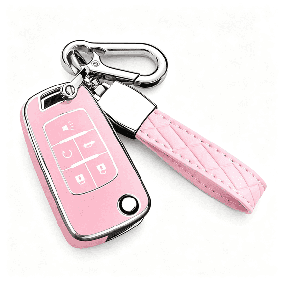 TUWAFE for Key Fob Cover with Keychain,Premium Tpu Full Protection Key Fob Case for Cruze Sonic Terrain(5 Buttons Pink)