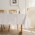 thumbnail image 2 of Cream Linen Tablecloth for Rectangle Table Farmhouse Burlap Table Cloths with Tassel Kitchen Dining Room Water Repellent Wrinkle Free Rustic Boho Oblong Table Cover for Thanksgiving Party, 55x86 Inch, 2 of 8