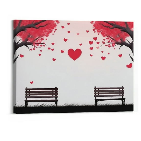 Creowell Tree of Life Canvas Wall Art,Trees Leaves with Love,Canvas Artwork Nature Pictures for Living Room Bedroom Office Wall Decor Home Decoration,Black Red White - 20x16 Inch