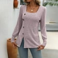 thumbnail image 4 of Ribbed Knit Sweaters for Women Side Slit Square Neck Button Long Sleeve Tunic Blouses Fall Trendy Solid Color Loose Casual Tops, 4 of 7