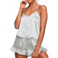 thumbnail image 2 of frariair Summer Pajamas for Women set's Silk Satin Ruffled Sets Cami Shorts Sleepwear Set Nightwear White, 2 of 7