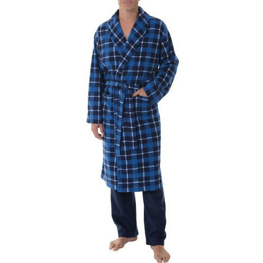 Fruit of the Loom Men's Print Fleece Robe with Solid Fleece Pant Set