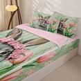 thumbnail image 3 of Homewish Pink Tulip Floral Zipper Full Size Comforter Sets with Fitted Sheet and 2 Pillowcases,Cute Kawaii Bunny Easter Rabbit Zipper Bedding Set For Kids,Reversible,4-Piece, 3 of 7