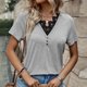 thumbnail image 2 of Gibobby Playera de Verano para Mujer Blusa informal color liso para mujer con cuello en V y costuras encaje con botones en la parte superior manga corta(Gris,M), 2 of 5