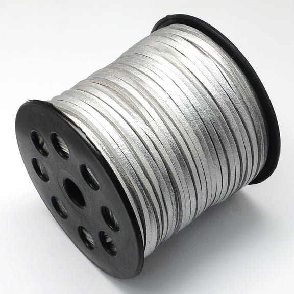 Suede Cord Suede Lace One Side Covering with Imitation Leather Silver 2.7x1.4mm 98.42 yards(90m)/roll