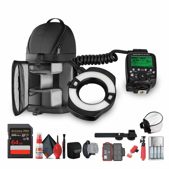 Canon MR-14EX II Macro Ring Lite Flash Bundle with TTL Autoflash, Dual Tubes, 64GB Card, Backpack, Diffuser, Bracket (International Model)